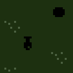 pixel art of a black shovel in a green field. there is a hole in the top right